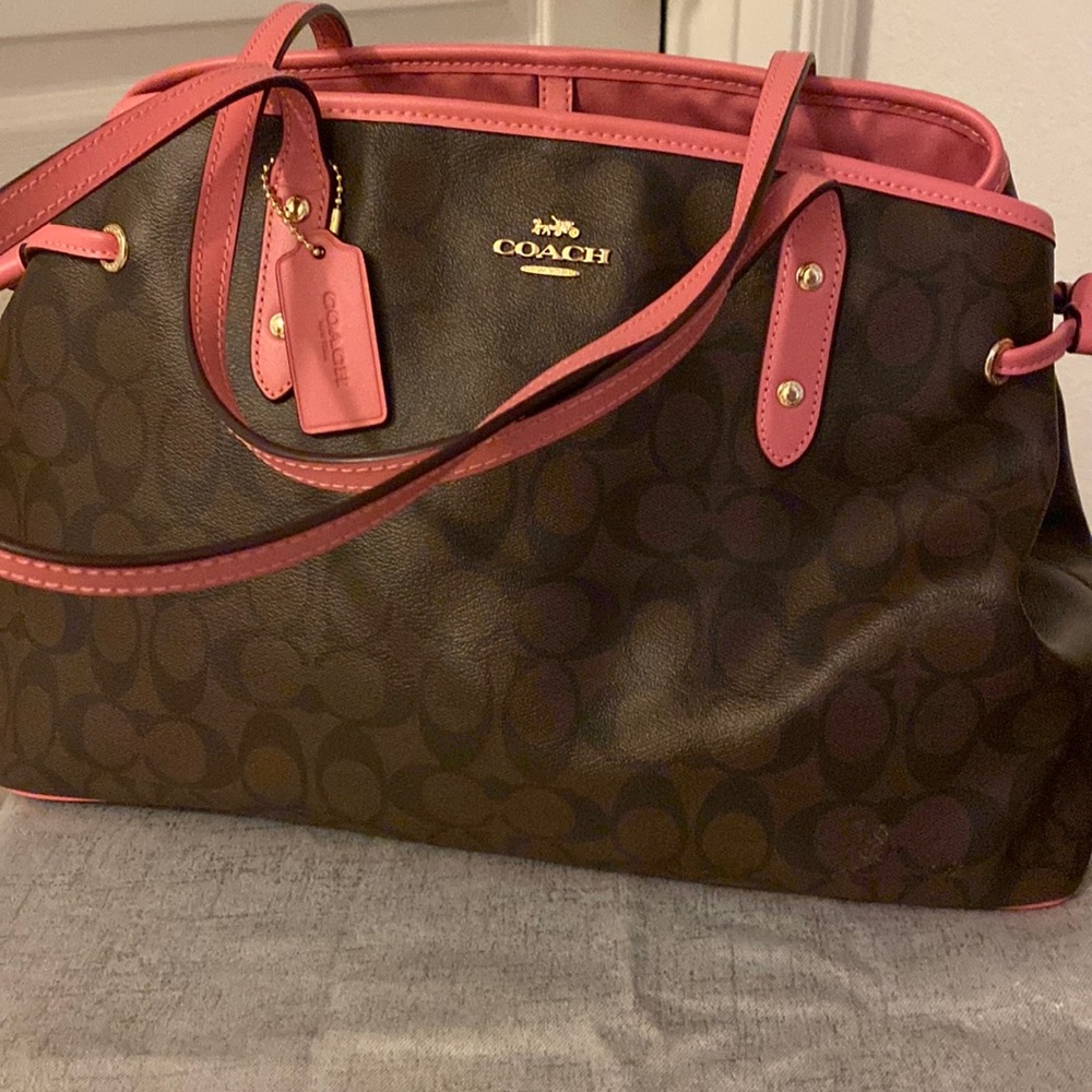 Coach Signature Drawstring Carryall and wallet Brown Pink Lemonade